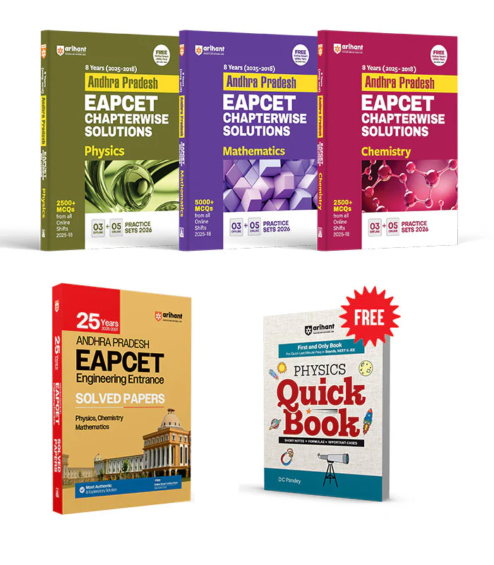 Combo of Andhra Pradesh EAPCET Engineering Entrance 2025 | Physics, Chemistry Mathematics (Chapterwise Soultions) & 25 year solved papers | With Free Physics Quick Books | English Medium