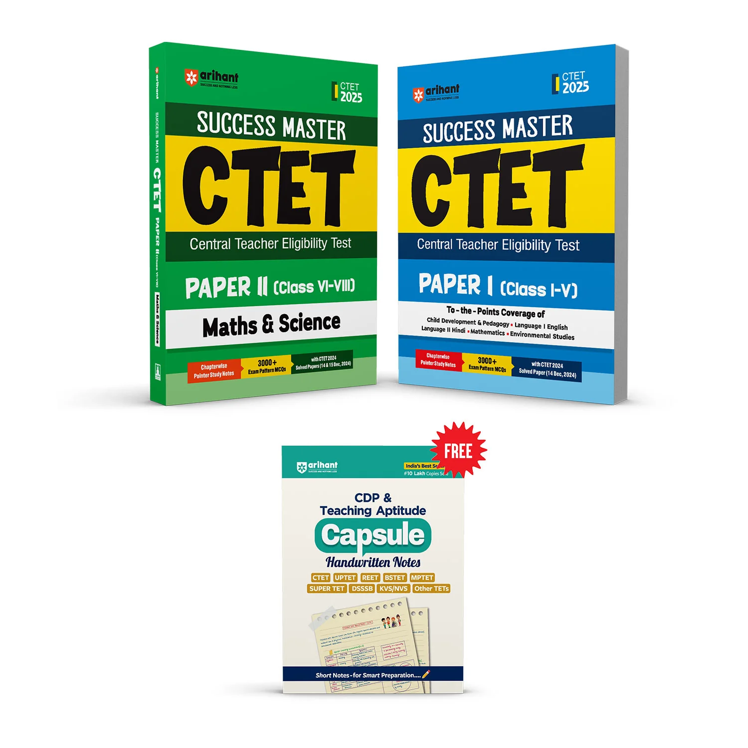 Combo of CTET - Class I - V  & VI - VIII (Paper 1 & 2 ) 2025 | Math & Science | Study Guide | With Free Child Development and Pedagogy (CDP) & Teaching Aptitude | English Medium