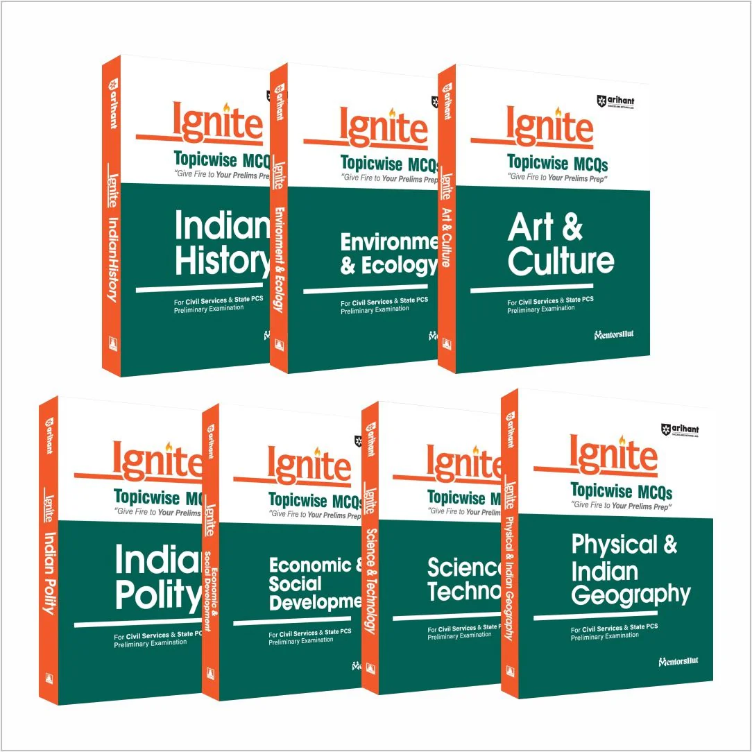 Combo of Ignite MCQs Indian History, Environment & Ecology, Arts & Culture, Indian Polity, Economics & Social Development, Science & Technolgy & Physical & Indian Geography