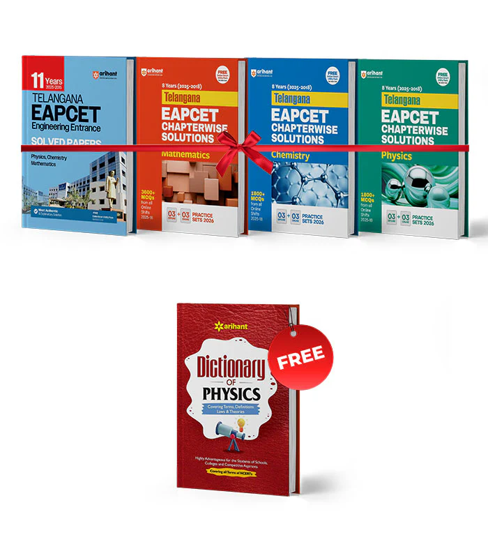 Combo of Telangana EAPCET Engineering Entrance 2025 | Physics, Chemistry & Mathematics (8 year Solved Papers & 21 year Solved Papers) | With Free Dictionary of Physics |English Medium