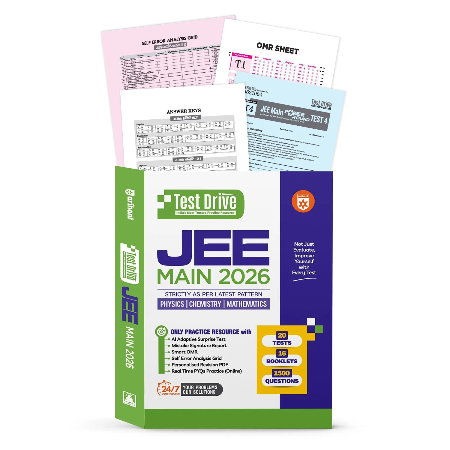 JEE Main 2026 Test Drive | Physics, Chemistry & Maths | 20 Tests, 16 Booklets & 1500 Questions | AI-Adaptive Practice with Error Analysis, Smart OMR, Real-Time PYQs (Online) & Revision PDF | Based on Latest NTA Pattern