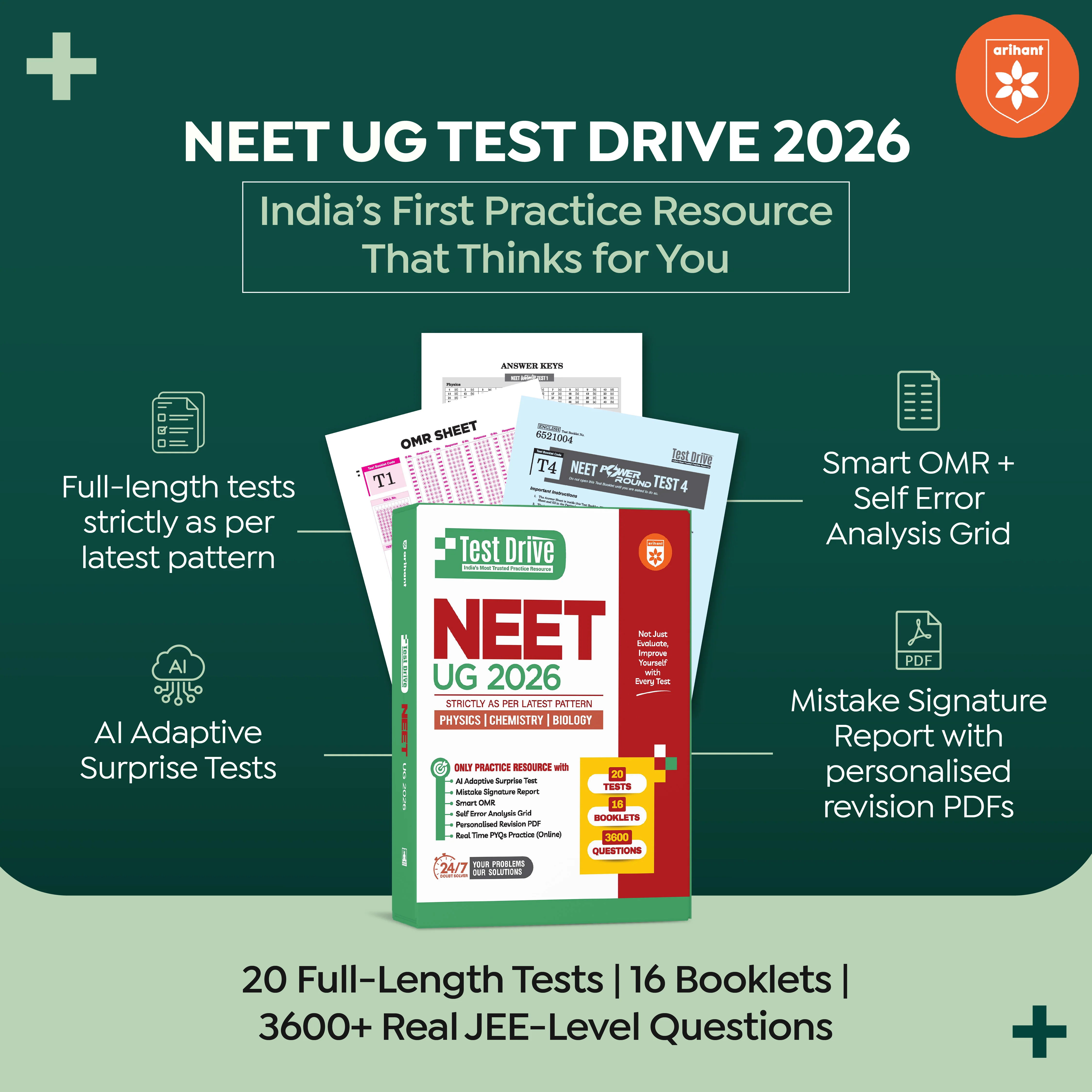 NEET (UG) 2026 Test Drive 20 Tests, 16 Booklets & 3600 Questions | Physics, Chemistry & Biology | AI-Adaptive Practice with Error Analysis, Smart OMR, Real-Time PYQs (Online) & Revision PDF | Based on Latest NTA Pattern - Image 2