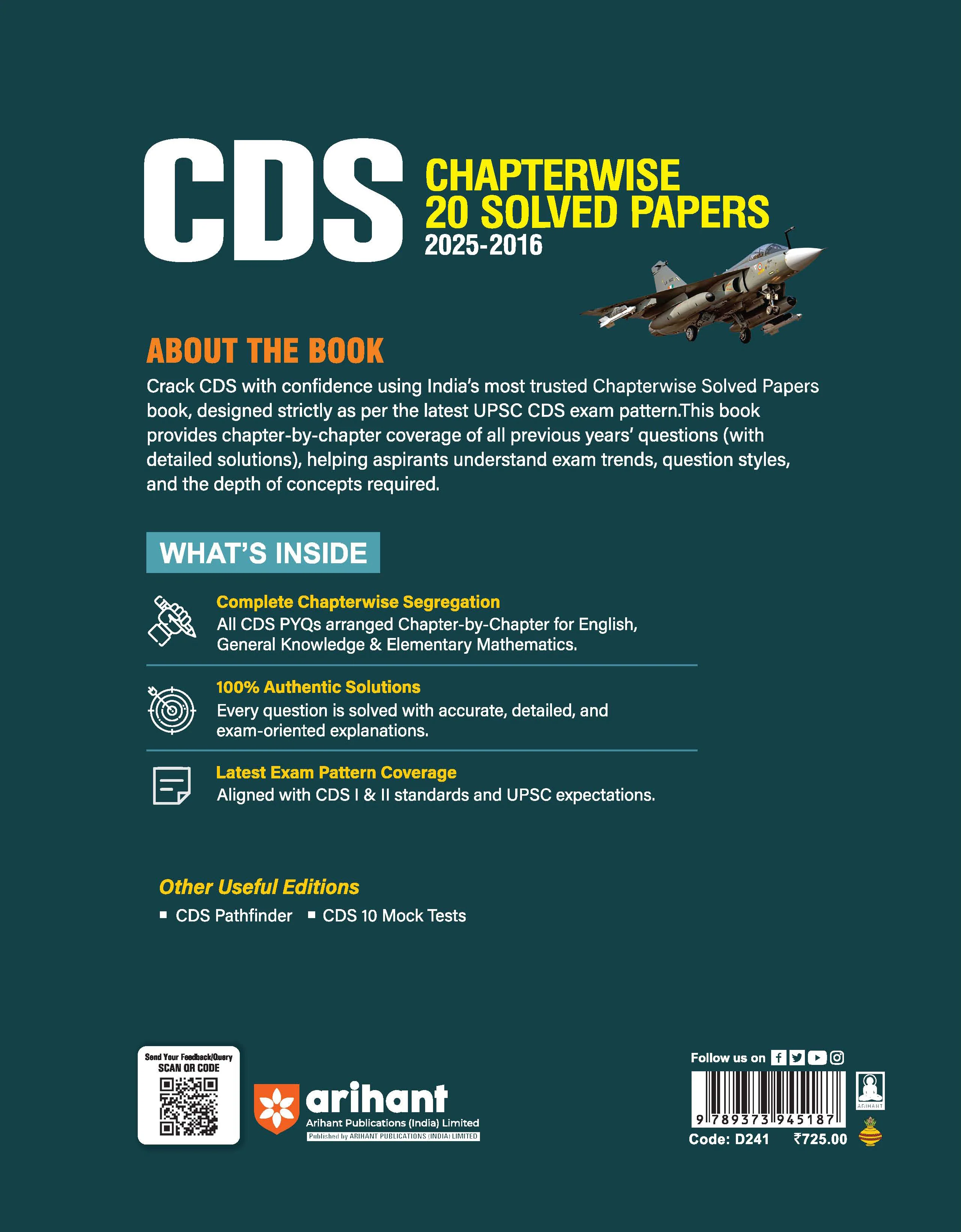 UPSC CDS 2026 — Chapterwise 20 Solved Papers (2025–2016) | English, General Knowledge & Elementary Mathematics | Detailed Explanations & Trend Analysis | 6500+ MCQs - Image 2